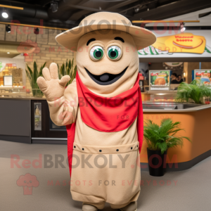 Tan Fajitas mascot costume character dressed with a Polo Shirt and Mittens
