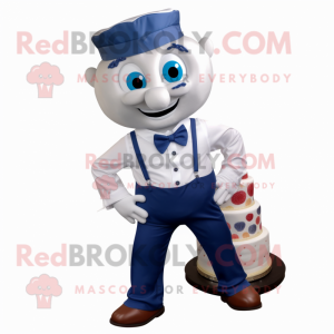 Navy Wedding Cake mascot costume character dressed with a Button-Up Shirt and Wallets