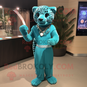 Cyan Jaguar maskot kostume...