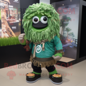 Forest Green Ramen mascot costume character dressed with a Graphic Tee and Bracelet watches