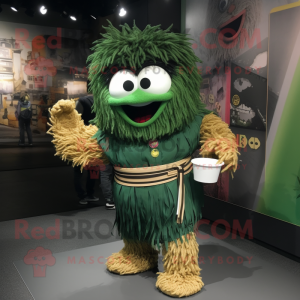 Forest Green Ramen mascot costume character dressed with a Graphic Tee and Bracelet watches