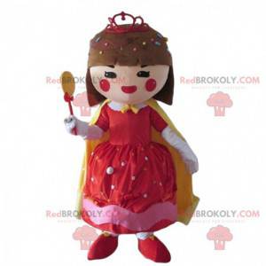 Menina mascote vestida com doces, fantasia de doces -