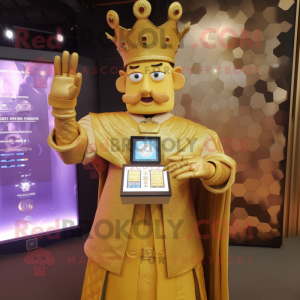 Gold King mascot costume character dressed with a Dress and Digital watches