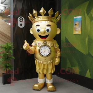 Gold King mascot costume character dressed with a Dress and Digital watches