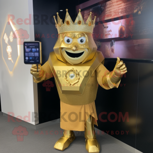 Gold King mascot costume character dressed with a Dress and Digital watches