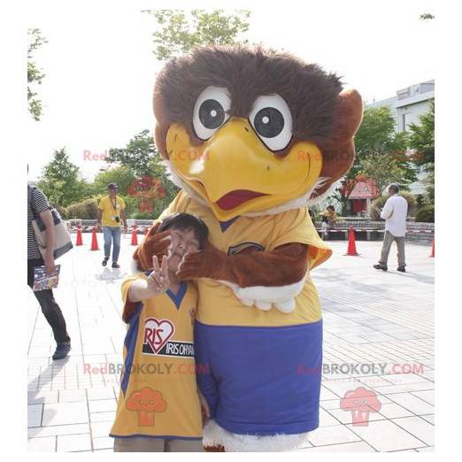 Mascote pássaro gigante marrom e branco - Redbrokoly.com