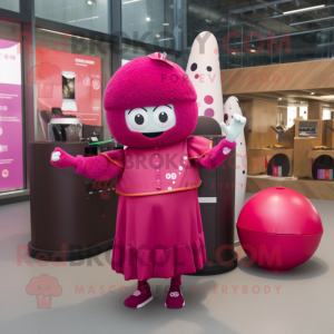Magenta Human Cannon Ball mascot costume character dressed with a Shift Dress and Handbags