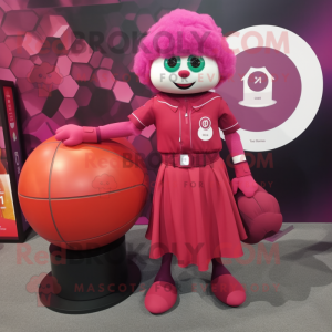 Magenta Human Cannon Ball mascot costume character dressed with a Shift Dress and Handbags