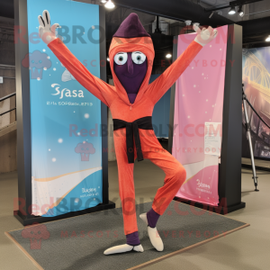 Rust Trapeze Artist mascot costume character dressed with a Yoga Pants and Scarf clips