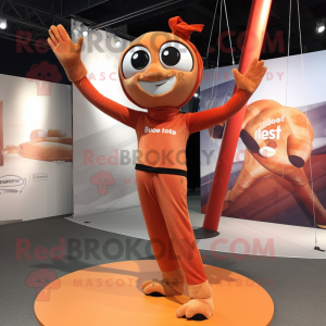 Rust Trapeze Artist mascot costume character dressed with a Yoga Pants and Scarf clips