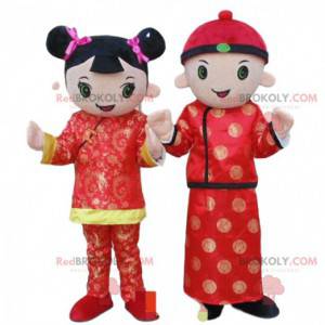 2 mascottes de personnages asiatiques, costume d'Asie -