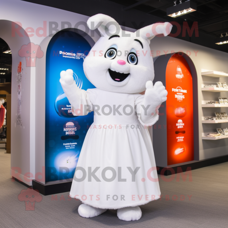 White Pendant mascot costume character dressed with a Maxi Skirt and Mittens White Pendant mascot costume character dressed with a Maxi Skirt and Mittens