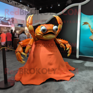 Orange Crab Cakes mascot costume character dressed with a Evening Gown and Watches