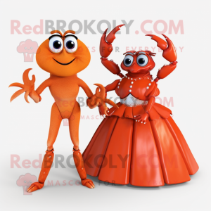 Orange Crab Cakes mascot costume character dressed with a Evening Gown and Watches