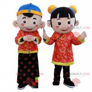 2 mascottes van Aziatische karakters, Aziatisch kostuum -