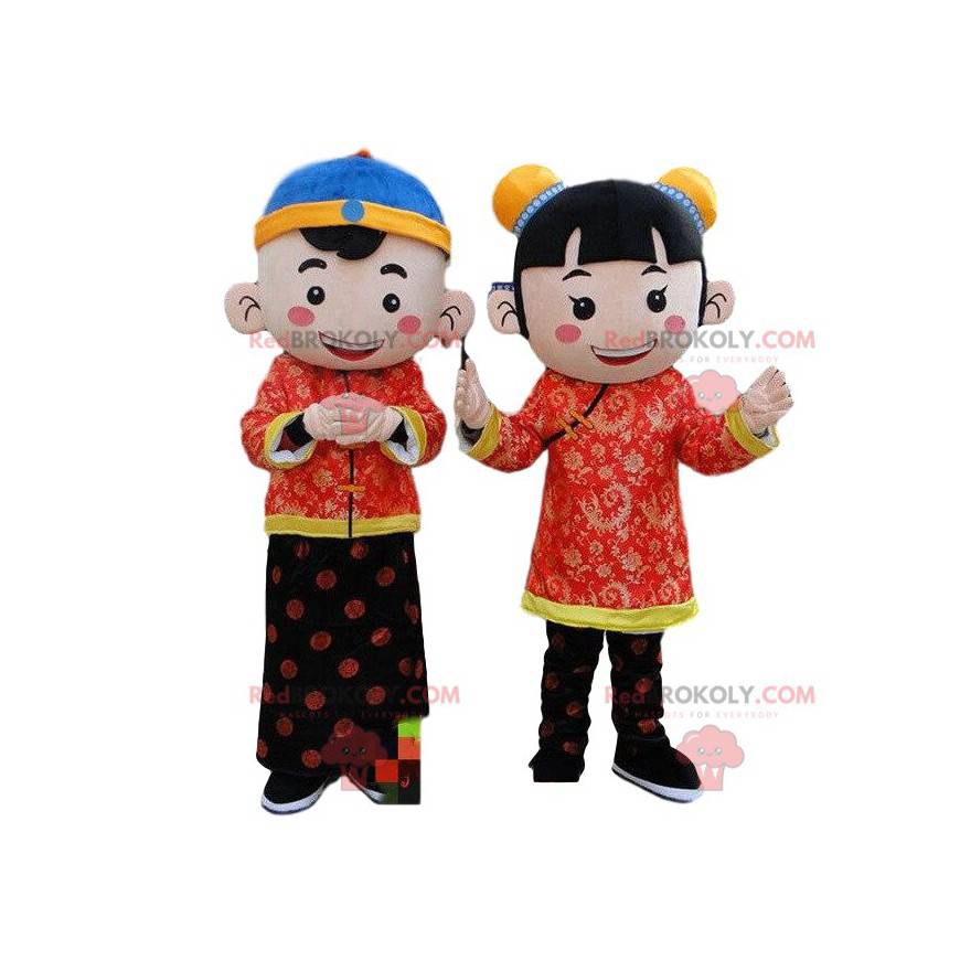 2 mascottes van Aziatische karakters, Aziatisch kostuum - 2 mascottes van Aziatische karakters, Aziatisch kostuum -