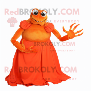 Orange Crab Cakes mascot costume character dressed with a Evening Gown and Watches