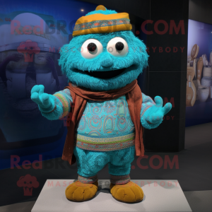 Turquoise Biryani mascot costume character dressed with a Sweater and Belts