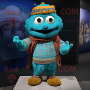 Turquoise Biryani mascot costume character dressed with a Sweater and Belts