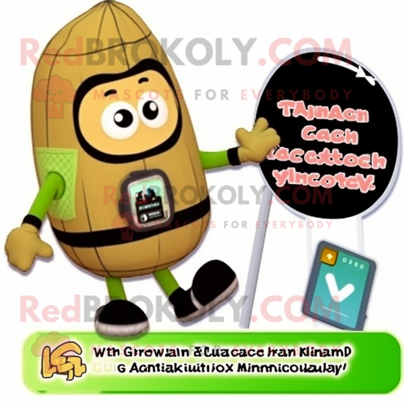 Tan Zucchini mascot costume character dressed with a Leggings and Backpacks
