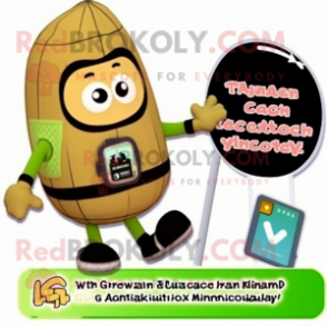 Tan Zucchini mascot costume character dressed with a Leggings and Backpacks