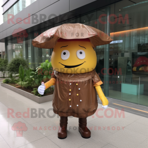 Brown Hamburger mascot costume character dressed with a Raincoat and Anklets