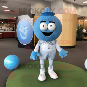 Sky Blue Golf Ball mascot costume character dressed with a Leggings and Lapel pins