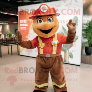 Rust Fire Fighter mascot costume character dressed with a Blouse and Gloves