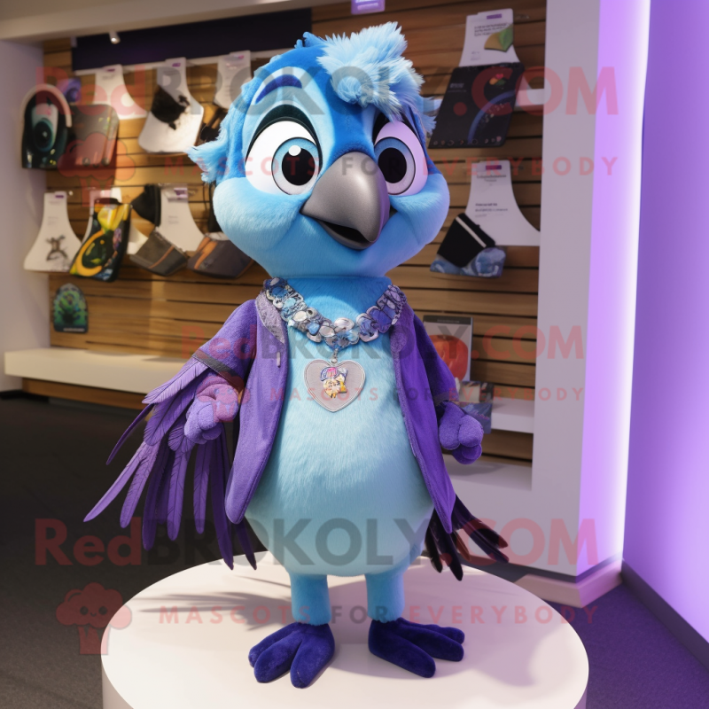 Lavender Blue Jay mascot costume character dressed with a Playsuit and Necklaces