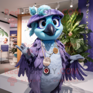 Lavender Blue Jay mascot costume character dressed with a Playsuit and Necklaces