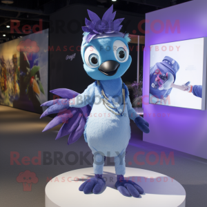 Lavender Blue Jay mascot costume character dressed with a Playsuit and Necklaces