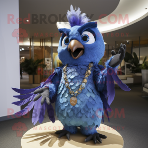 Lavender Blue Jay mascot costume character dressed with a Playsuit and Necklaces