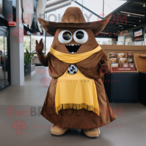Brown Nachos mascot costume character dressed with a Maxi Dress and Belts