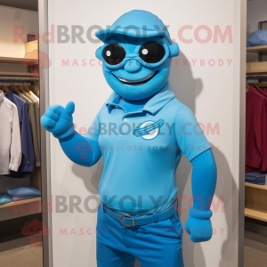 Sky Blue Superhero mascotte...