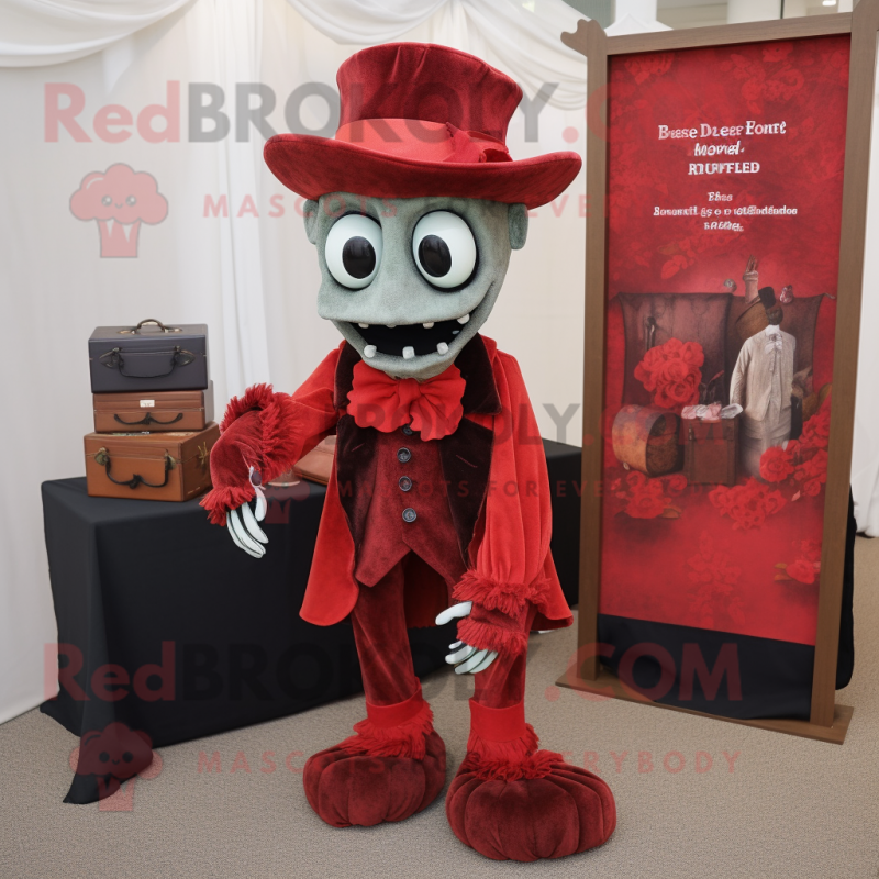 Red Graveyard mascot costume character dressed with a Blouse and Pocket squares Red Graveyard mascot costume character dressed with a Blouse and Pocket squares