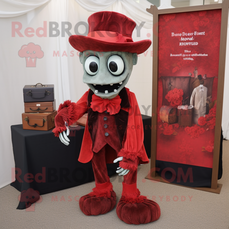 Red Graveyard mascot costume character dressed with a Blouse and Pocket squares