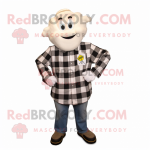 White Lasagna mascot costume character dressed with a Flannel Shirt and Earrings