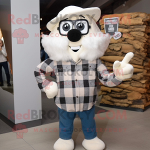 White Lasagna mascot costume character dressed with a Flannel Shirt and Earrings