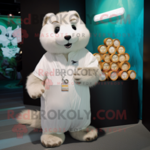 White Beaver mascot costume character dressed with a Jumpsuit and Coin purses