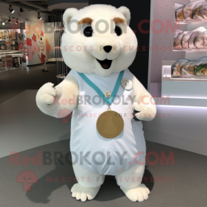 White Beaver mascot costume character dressed with a Jumpsuit and Coin purses