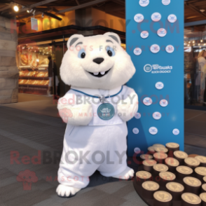 White Beaver mascot costume character dressed with a Jumpsuit and Coin purses