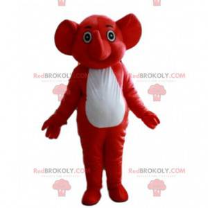 Mascotte d'éléphant rouge et blanc, costume d'éléphanteau -