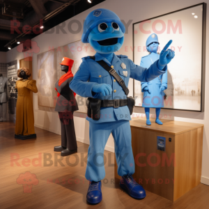 Blue Soldier mascot costume character dressed with a Skinny Jeans and Watches