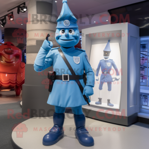 Blue Soldier mascot costume character dressed with a Skinny Jeans and Watches