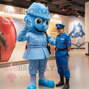 Blue Soldier mascot costume character dressed with a Skinny Jeans and Watches