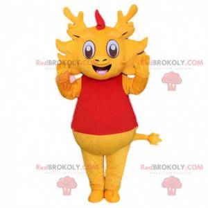 Gele draak mascotte, axolotl kostuum, salamander -