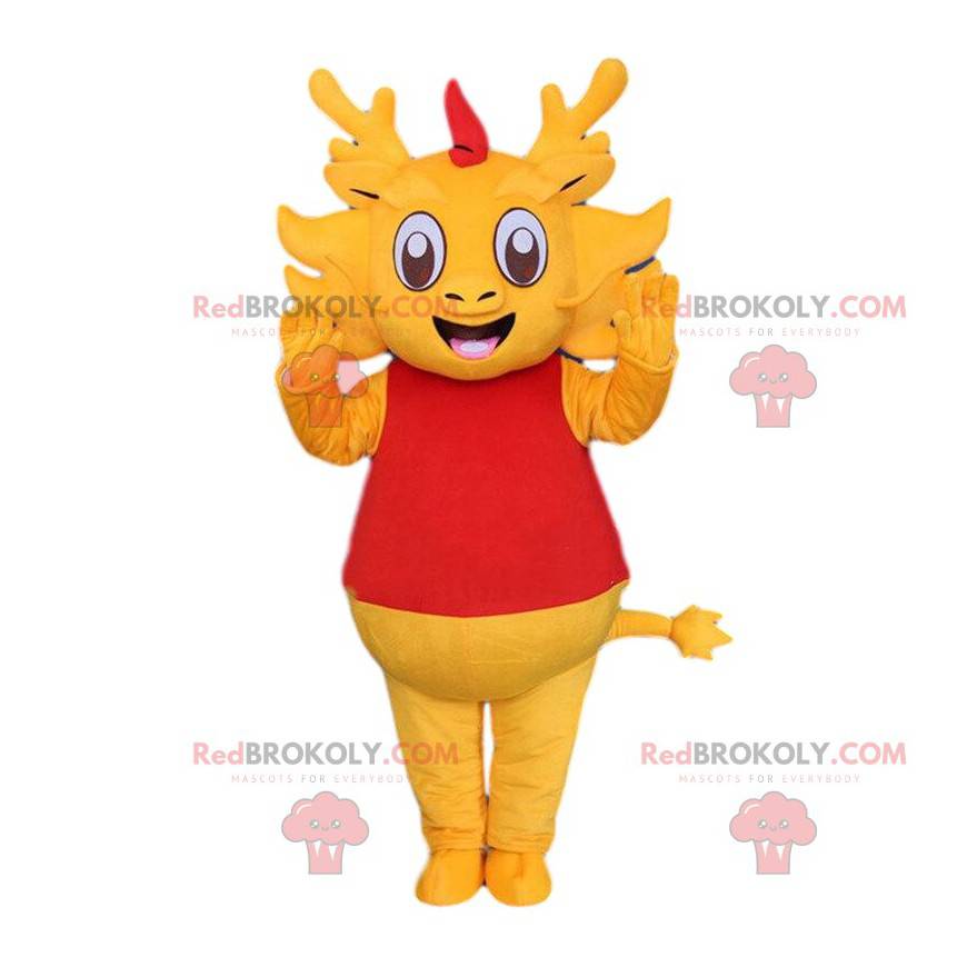 Mascotte de dragon jaune, costume d'axolotl, de salamandre -