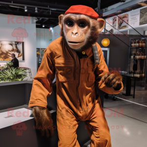 Rust Capuchin Monkey mascot costume character dressed with a Jumpsuit and Pocket squares