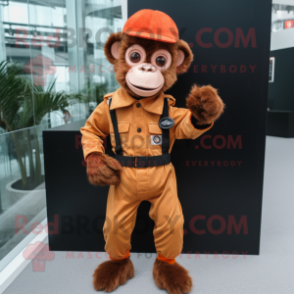 Rust Capuchin Monkey mascot costume character dressed with a Jumpsuit and Pocket squares