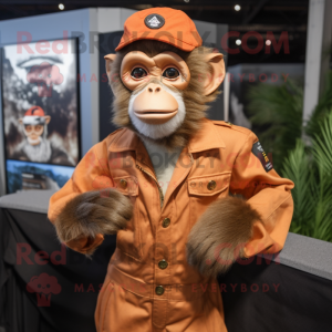 Rust Capuchin Monkey mascot costume character dressed with a Jumpsuit and Pocket squares